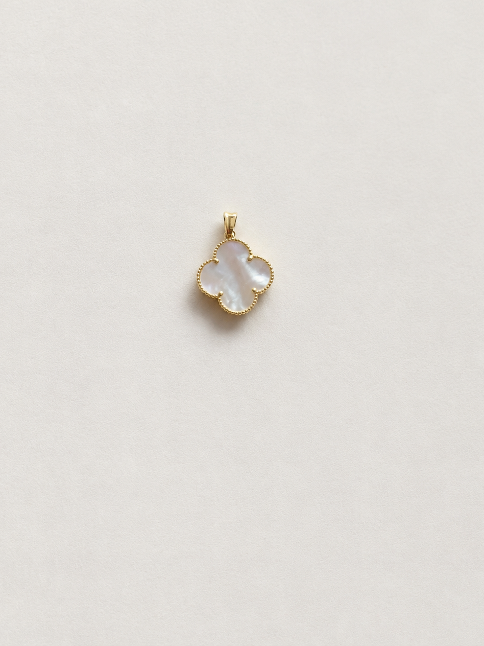 14K Gold White Trefoil Pendant