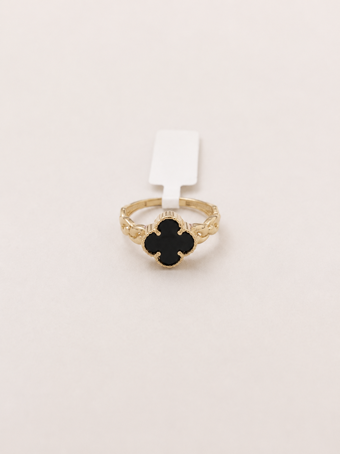 14K Gold Black Trébol Ring