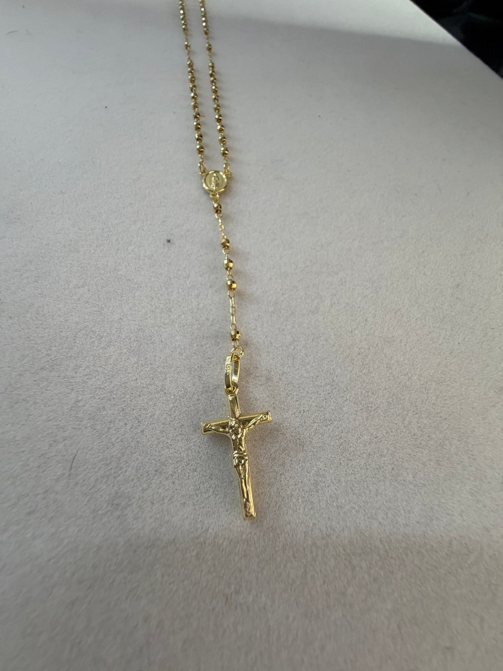 14K Gold Rosary Necklace with Crucifix
