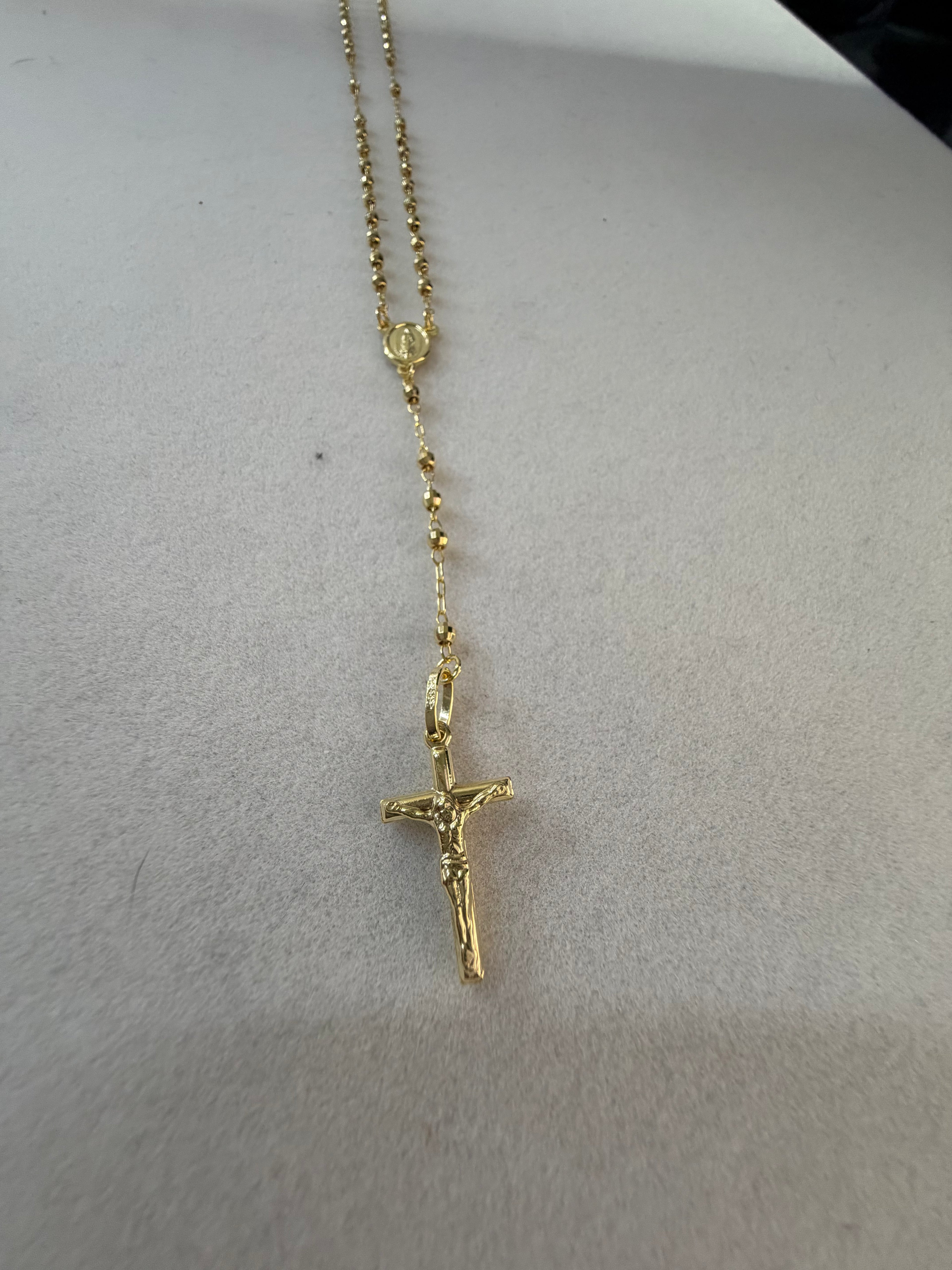 14K Gold Rosary Necklace with Crucifix