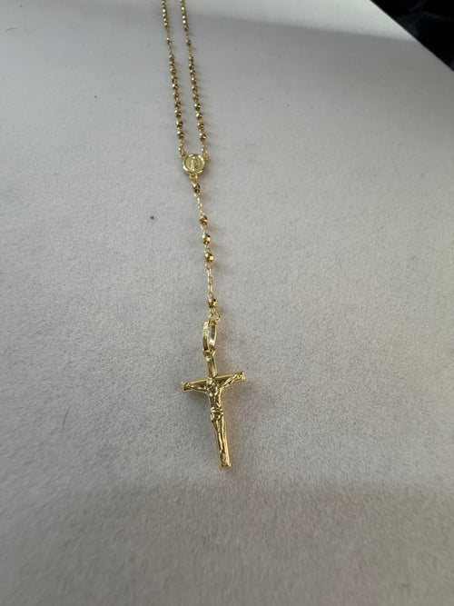 14K Gold Rosary Necklace with Crucifix
