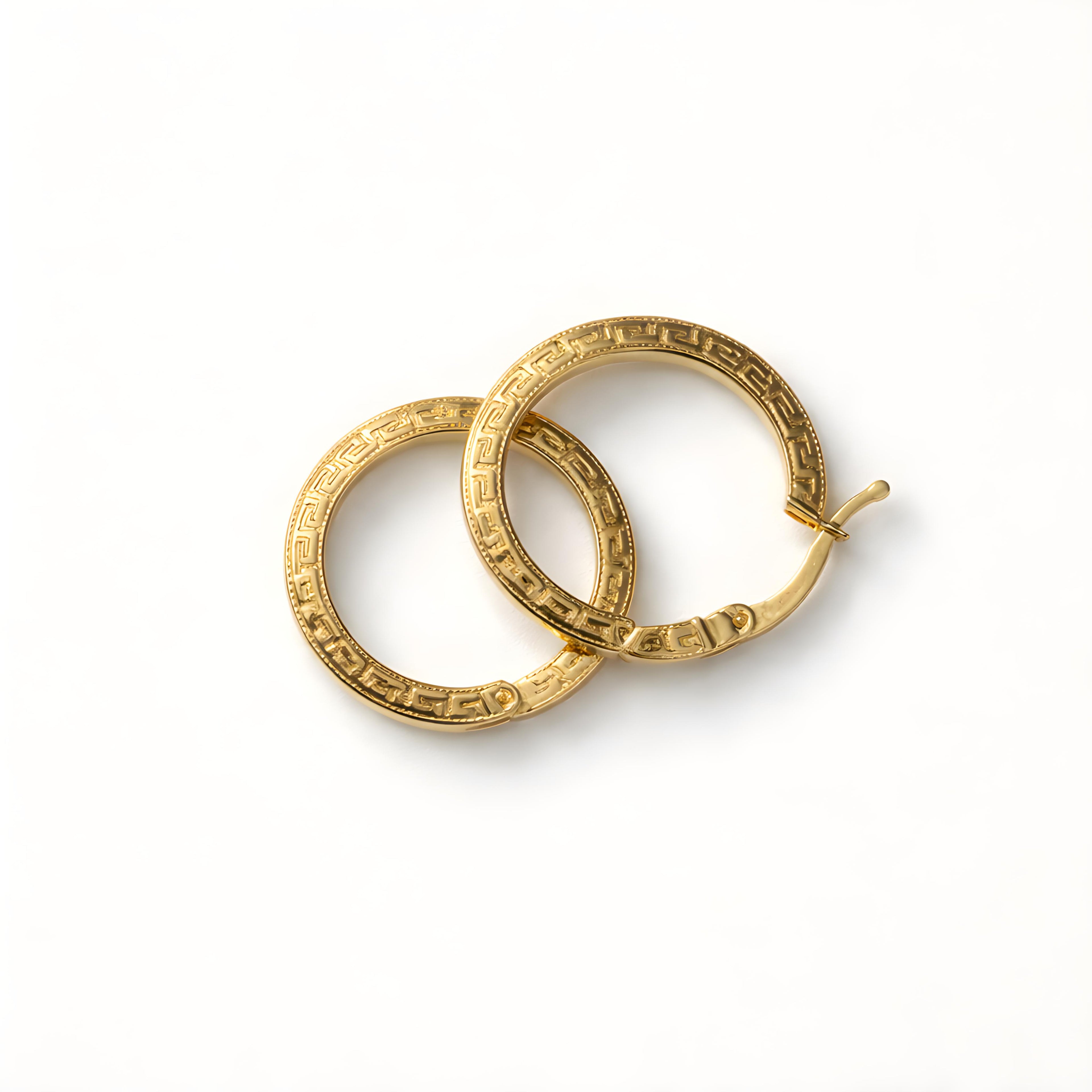 Classic Greek Key Gold Hoops