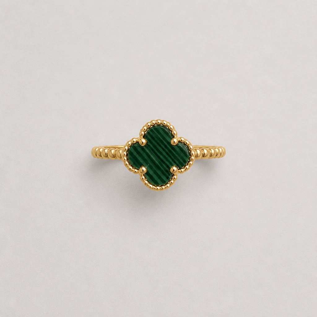 14K Gold Green Clover Ring